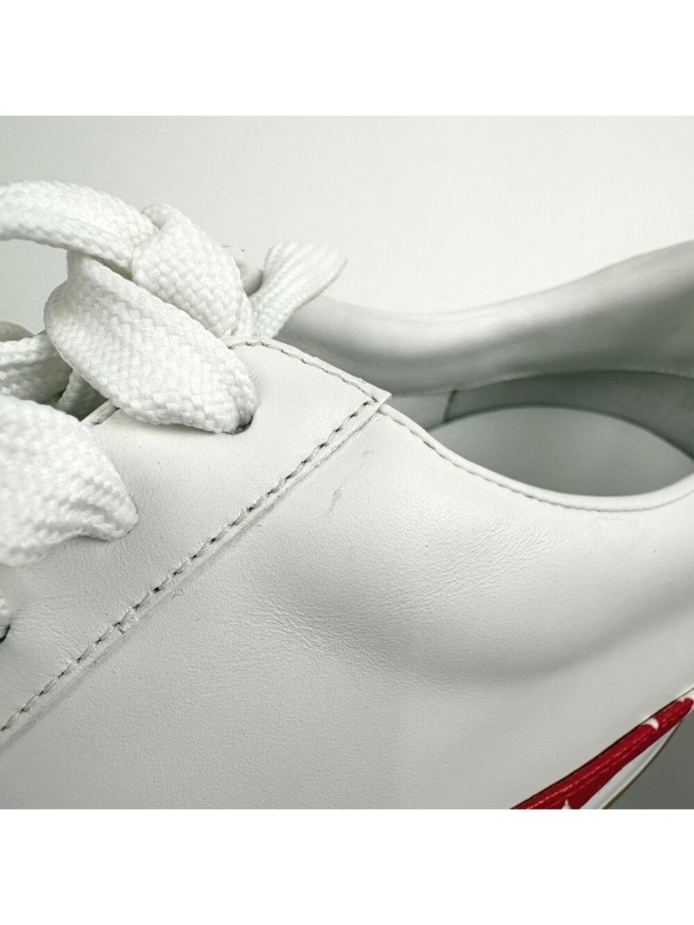 Louis Vuitton Logo Sneakers Monogram Supreme Shoes Leather White Red - Picture 6 of 9